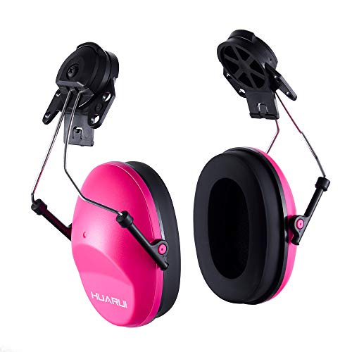 Huarui Noise Cancelling Helmet Attachable Ear Muffs Blocking Sound Reduction Ear Protection For Construction Site, Cap Mounted Protective Safety Ear Muffs With Hard Hat Mounting Adaptors Pink #TOP10