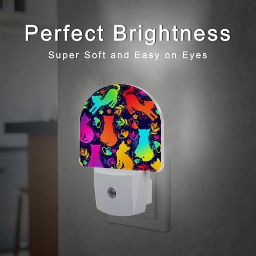 Image of Colorful Cat Silhouettes Night Light, Cute Kittens Hearts and Paw Prints Dusk to Dawn Night Light Plug in,0.5w Energy Saving Sleep Friendly NightLight for Kids Boys Girls Home Decor