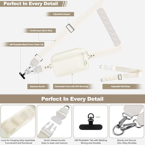 Image of YFWE Phone Strap Crossbody, Clip and Go Strap for Phone with Wallet Crossbody, Adjustable Phone Lanyard Belt Strap with Detachable RFID Wristlet Wallet (XL-Cream)