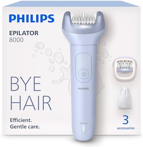 Philips Epilator Series 8000 - Cordless Wet and Dry Electric Epilator, Hair Removal for Legs and Body, with ProGuide, 3 Accessories, 60 min. Runtime, Model BRE708/00