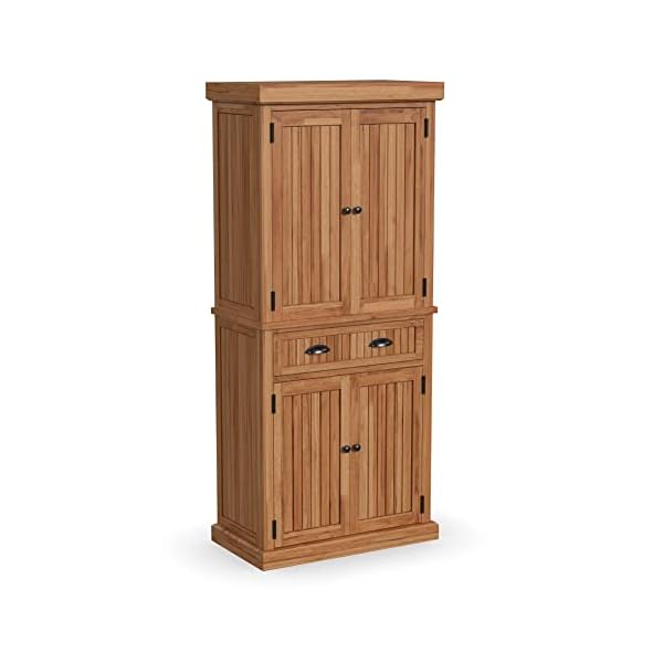 Homestyles Nantucket Storage Cabinet Kitchen Pantry with Drawers and Adjustable Shelves, 71.5 Inch Height, Natural Brown Maple Finish