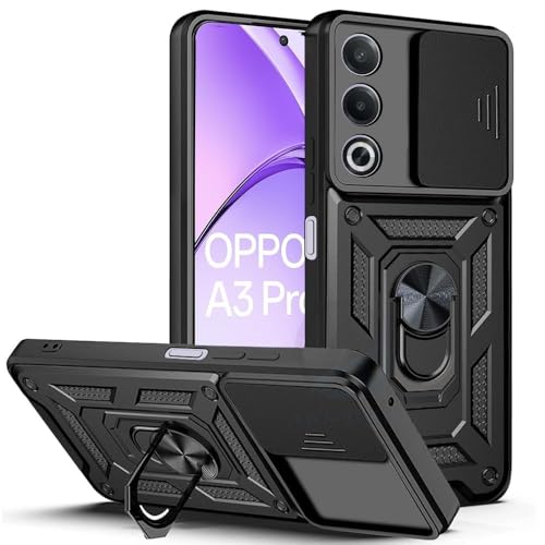 Image of A rtistque Armor Bumper Back Case Cover for Oppo A3 Pro 5G | Stylish Ring Holder & Inbuilt Stand | Sliding Camera Cover | Shockproof TPU Protective Design | Oppo A3 Pro 5g Mobile Cover - Black