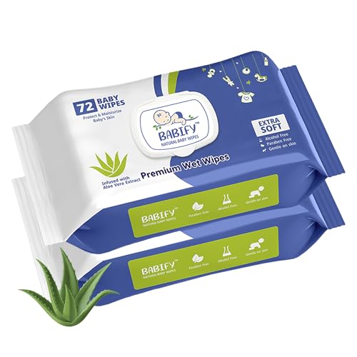 Image of Babify Premium Baby Wipes with Flip-Top Lid | Aloe Vera & Paraben-Free | Pack of 2 (144 Wipes, 72 Wipes per Pack)