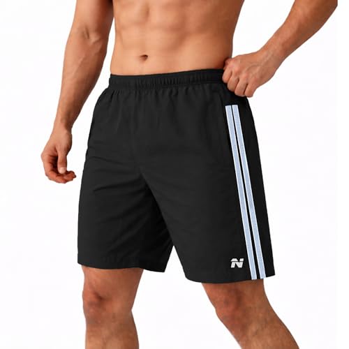 Image of NINQ Men's Sports Shorts with White Side Patti Design | Running Shorts for Men Gym Shorts for Men Workout | Stylish Mens Shorts Casual Wear Sports Shorts.