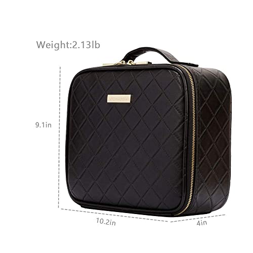 Rownyeon Makeup Travel Case Rhomboid Makeup Bag Organizer Portable Cosmetic Makeup Train Case Storage Bag Diamond Pattern Cosmetic Bag For Women,Cosmetics Pu Leather Waterproof Small,Black #TOP3