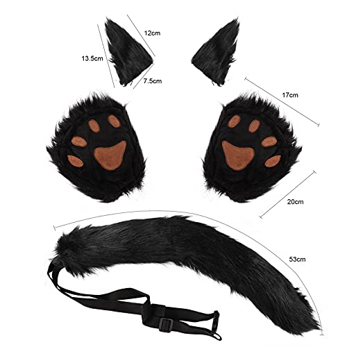Faux Furry Fox Ears Headband Set - Halloween Costume With Tail, Paw Gloves, Hairband - Animal Fancy Dress Accessories for Wolf Bear - Image 2