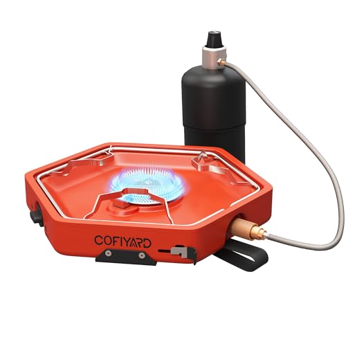 Cofiyard 1-Burner Propane Stove Portable Camping Stove with Carry Strap, Backpacking Camp Stove for Outdoor Cooking, Flick-Style Ignition, 8600 BTUs Gas Stove for Camping BBQ& More (Terracotta)