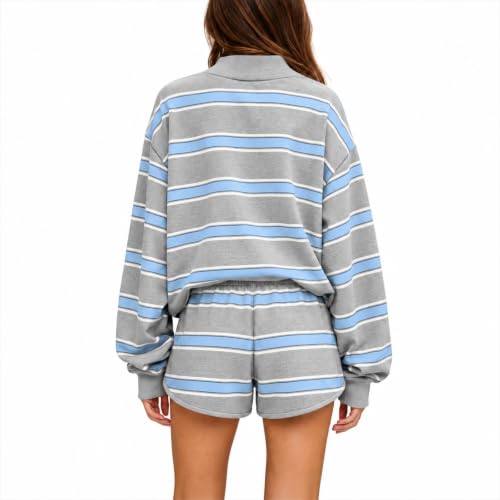 Sweat Suits for Womens 2 Piece Striped Pajamas Mockneck Sweatshirt Shorts - image 5