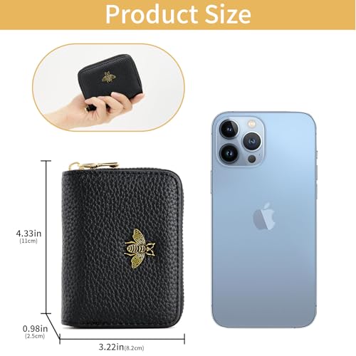 Image of WOZEAH Leather Credit Card Holder for Women Wallet RFID Blocking Zipper Wallet Card Case Business(Black)
