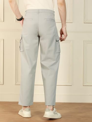 Image of Dennis Lingo Mens Cotton Lycra Solid Mid Rise Relaxed Fit Stretchable Cargo Trouser