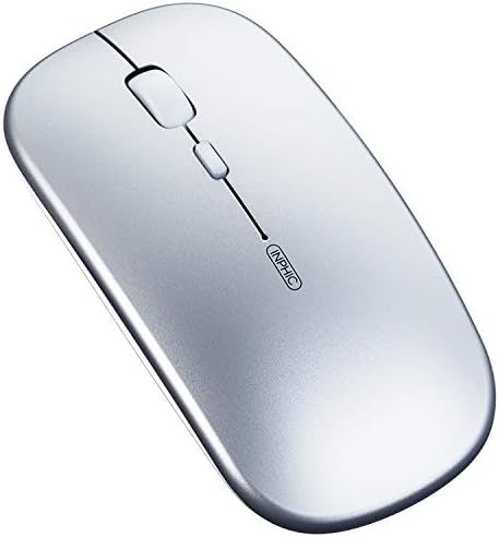 INPHIC Bluetooth Mouse, Tri-mode Slim Silent Rechargeable Bluetooth Wireless Mouse (BT5.0/BT4.0/2.4G USB), 1600DPI Portable Mouse for Laptop PC Computer, Mac,Android, MacBook,iPadOS, Silver
