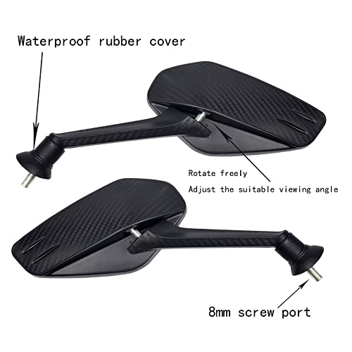 Mamiko 8MM Motorcycle Mirrors Universal for 7/8"Handlebars Bike Mirror Compatible with ATV Snowmobile Scooter Moped Dirt Bike Sportsman - Convex Mirrors - Thumbnail 5