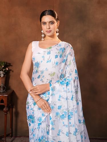 Image of Garden Vareli Floral Print Chiffon Saree