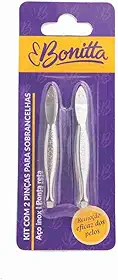Bonitta Kit Com 2 Pinças Para Sobrancelhas Aço Inox Ponta Reta 597Bt