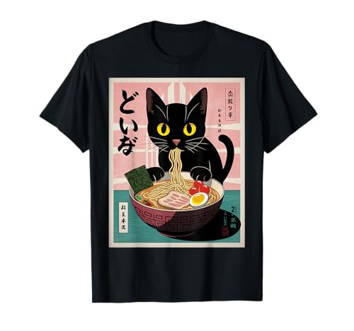 Cat Ramen Japanese Funny Graphic Tees Kawaii Cat Anime Gifts T-Shirt