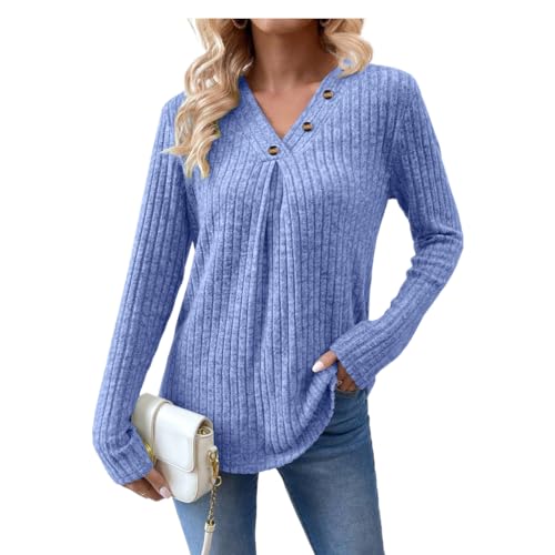 Yageshark Pullover Damen Langarm V-Ausschnitt, Elegant Strickpullover Oberteil für Herbst/Winter
