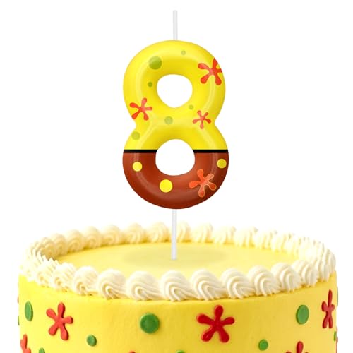 Yellow Number 8 Birthday Candles, Ocean Cartoon Themed Cake Topper for Boys Girls Cake Decorations, Cupcake Toppers, Birthday Decorations Party Supplies, Number Candles for Party Decor