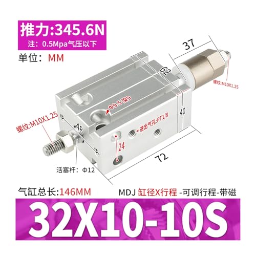 Vérin pneumatique MDJ10 réglable pour stopper les vibrations machine - 3