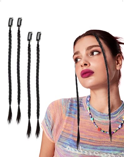 SanKristo 4 pièces 17 pouces extensions clip tressées, femmes braids meches cheveux synthétiques postiches tressés ajustables en longueur filles usage quotidien...