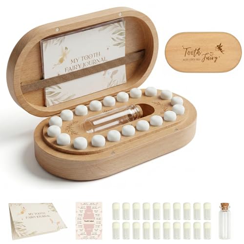 SEMONAMU Tooth Fairy Tooth Holder Baby Keepsake Box tooth fairy gifts baby teeth keepsake box baby tooth box tooth holder for kids teeth baby memory box tooth fairy box Unisex Shower Gift