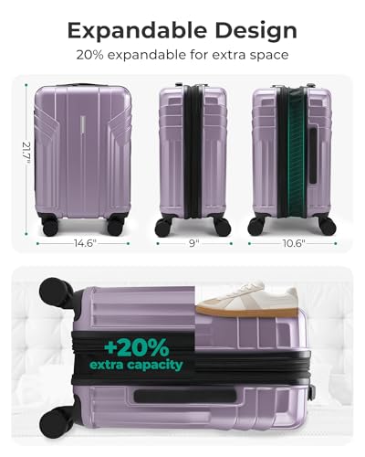 Image of BAGSMART Expandable Carry On Luggage 22 * 14 * 9 Airline Approved, Purple | Spinner Wheels, TSA Lock, Lightweight Hard Shell, Suitcase,22x14x9 Airline Approved