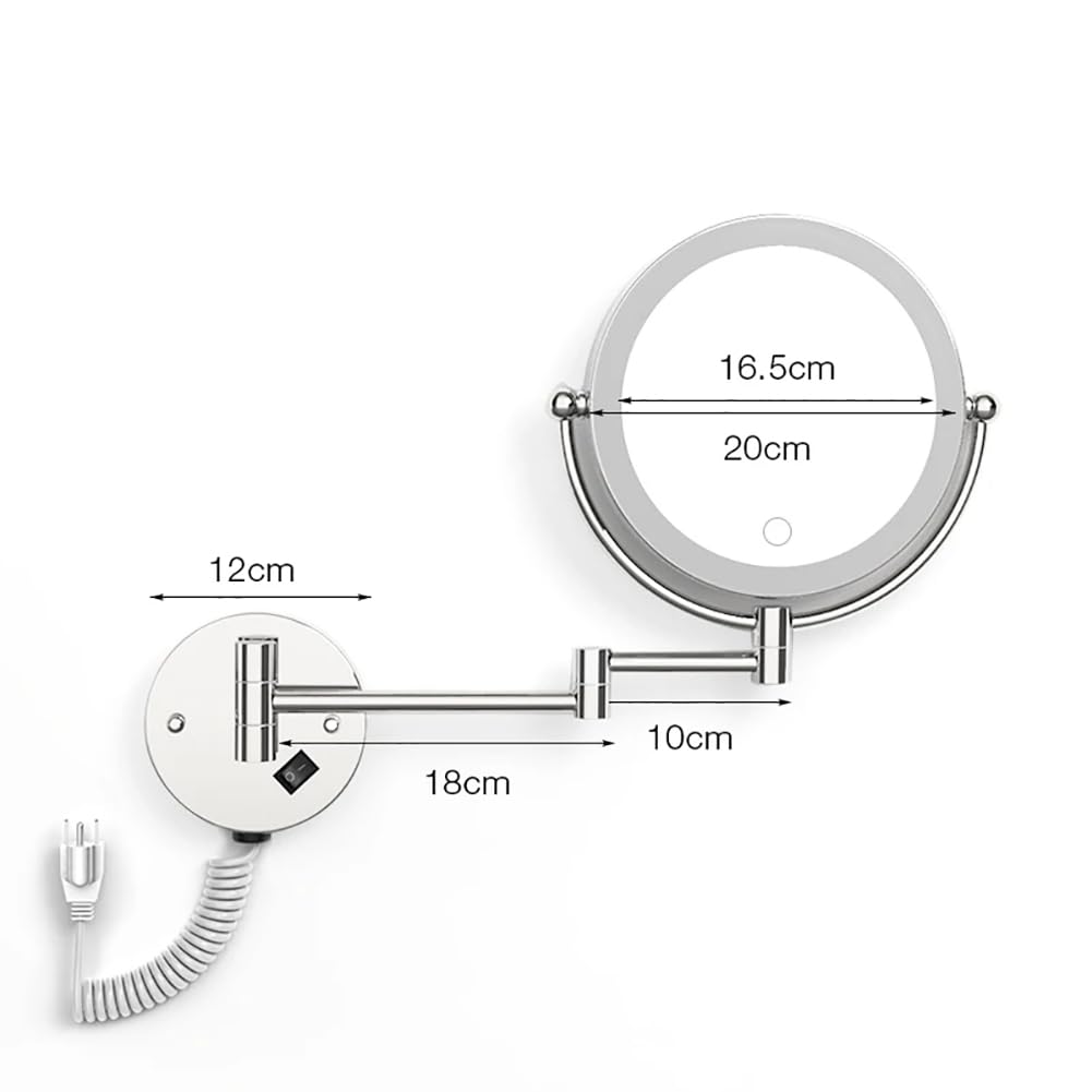 Espejo De Maquillaje LED Montado En La Pared, Espejo Cosmético De Aumento De 5X Para Mujer, Espejo Auxiliar Cosmético De Baño De 8 Pulgadas, Espejo De Luz Redondeada