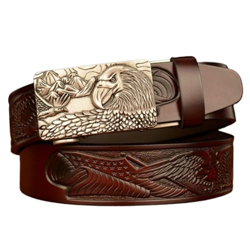 Men's Handmade Eagle Embossed Belt - 3D Silver Automatic Ratchet Buckle Holeless Cowboy Jeans Belt4