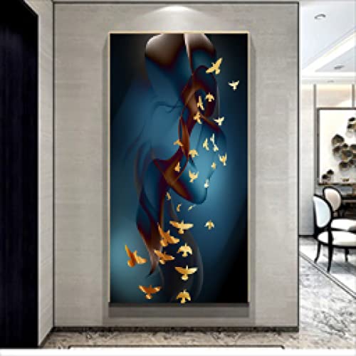 Décoration murale KEBIA grand tableau salon abstrait or pour habiller grand mur vide