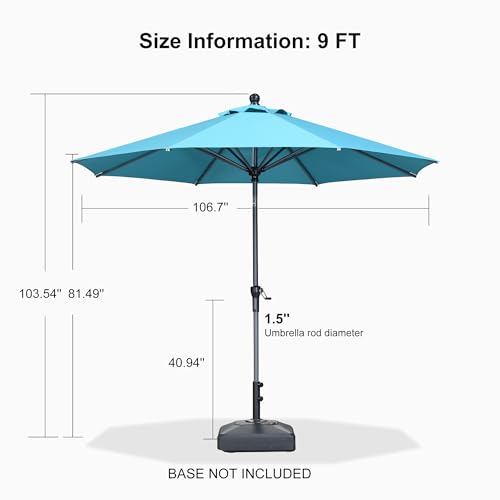 Image of PURPLE LEAF Patio Market Umbrella 9' Round Dual Tilt Turquoise Blue 8 Ribs