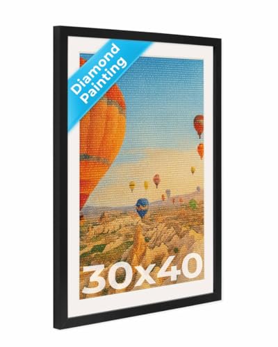 PHOTOLINI Bilderrahmen 30x40 Diamond Painting Rahmen Schwarz Bilderrahmen für Diamond Painting 40x30 mit passendem Passepartout Rahmen 30 x 40 mit bruchsicherem Acrylglas zum Aufhängen