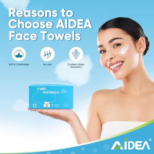 Image of AIDEA XL Face Towels-100ct, Disposable Towelettes Face Cloths, 9.84 inchx11.81 inch | Facial Cleansing Wipes for Sensitive Skin, Face Towelettes for Makeup Removing, Nursing, Travel, Dry Wipes, 2 Box