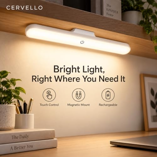Image of CERVELLO USB Rechargeable LED Light Bar, 30 cm Dimmable Lamp with Detachable Magnetic Base, Touch Operation and Light Modes for Makeup, Reading, Cabinets and Closets