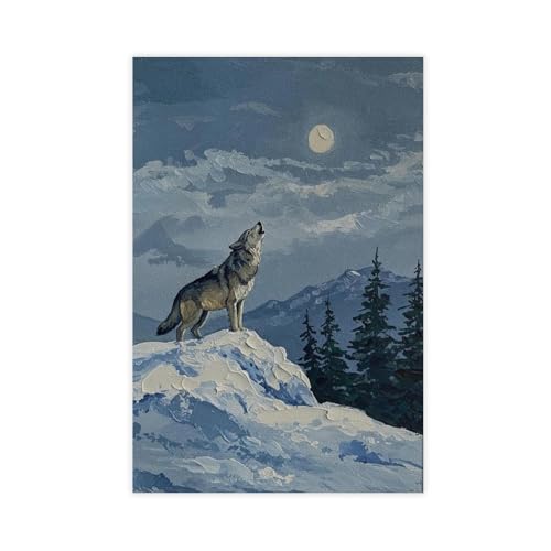 Toile loup hurlant artistique 60x90 cm sur support textile haut de gamme