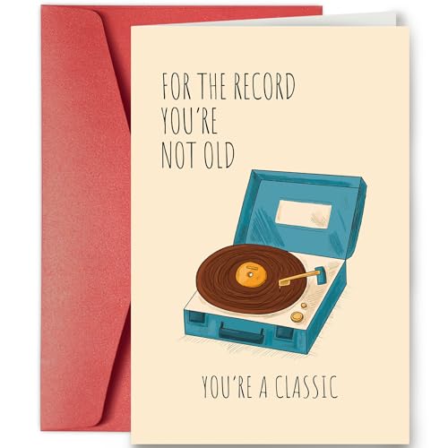 SuperShunhu Retro Record Player Birthday Card, Funny Birthday Card for Grandpa Dad, 40th 50th 60th Birthday Card for Men, You're Not Old You're A Classic