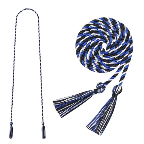 Image of Graduation Honor Cord 68 inch Grad Braided Honor Cords with Tassel Honor Rope Grad Cords for Graduation Students Bachelor Master Doctoral Gown Grad Decor (Royal Blue White and Black)