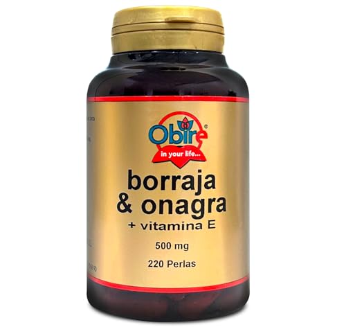 Obire | Aceite de Borraja y Onagra + Vitamina E | 500 mg | 220 Perlas | Síntomas Menstruales | Antioxidante | Rendimiento Físico y Mental