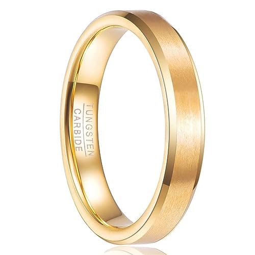 NUNCAD 4 mm Oro Anello Semplici Opaco Donna Uomo in Tungsteno per Matrimonio Fidanzamento Comode Taglia 17