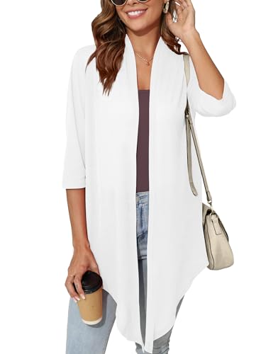 Image of Women's Lightweight Open Front Cardigans Short Sleeve Casual Soft Sheer Cardigan S-2XL with Pockets