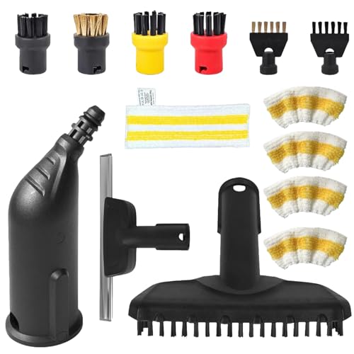 Lot de 14 accessoires pour nettoyeur vapeur Kärcher SC1 SC2 SC3 SC4 SC5 SC7, 4 brosses rondes, 2 brosses à joints, buse courbée, brosse à vapeur manuelle,...