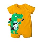 Dieser Strampler in Hauptgelb ist langärmlig und hat einen O-Ausschnitt