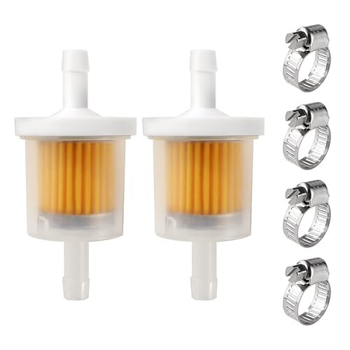 VooGenzek 2 Piezas 6-8 mm Filtros de Combustible, Filtro de Combustible en Línea, Filtro Gasolina Moto, con 4 Piezas Abrazaderas de Manguera, para Motocicleta, Scooter, Generador, Cortacésped