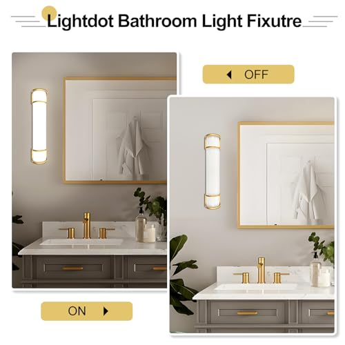 Image of Lightdot LED 25 Inch Flush Mount Vanity Lighting Fixture, 20W 2125LM 3000 /4000 /5000K 120V | 3CCT Dimmable Farmhouse Bathroom Light Bar, Waterproof Linear Wall Light Bar, Long Tube Bath Sconce-Gold