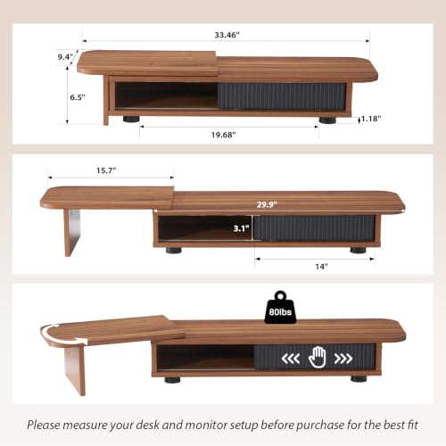 Image of Artswish Dual Monitor Stand with Power Outlet, Brown Desk Monitor Riser