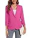 LADI TREND Women's Ruched 3/4 Sleeve Blazers Lightweight Slim Fit Suits for Business Casual with Pockets *Hot Pink,Size L*