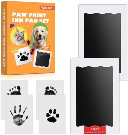 Nabance Pfotenabdruck Set für Hunde & Katzen, Hundepfoten Abdruck | Tintenloses Nasenabdruck Sauber Ungiftig 2 Stempelkissen & 4 Abdruckkarten, Auch für Fußabdruck Baby 0–6 Monate