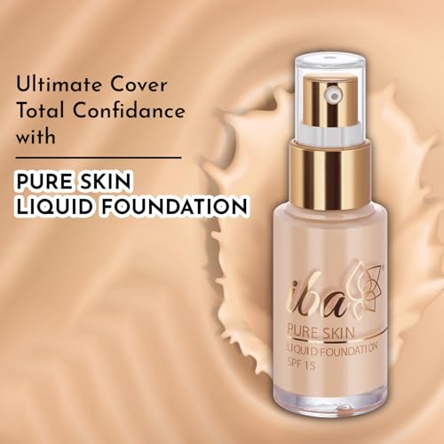 Image of Iba Pure Skin Liquid Foundation - Ivory Fair, 30ml | Full Coverage | Long Lasting | Lightweight | Oil Free Dewy Finish | SPF 15 | Halal Certified & Vegan Makeup