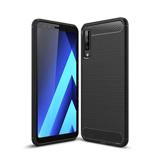 Toppix Funda para Samsung Galaxy A7 (2018), Carcasa de [TPU] para teléfono móvil - Cover [Fibra de Carbón] en Negro