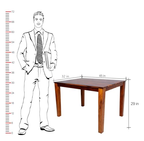 Image of Sheesham Wood 4 Seater Dining Table Sets for Dining Room | Solid Wood Dining Table with 4 Cushion Chairs for Hotels | Dining Room Sets Furniture for Hotels (Honey Finish)