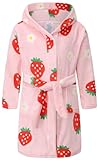 Kid Fleece Hooded Robes Girls Bathrobes Boys Soft Plush Sleepwear Toddler Fuzzy Pajamas Baby pink strawberry...