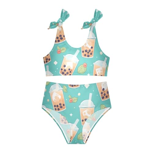 KLL Bubble Tea Pattern Girls Two Piece Bikini Sets Quick-Dry Swimming Swimwear Swimsuit3